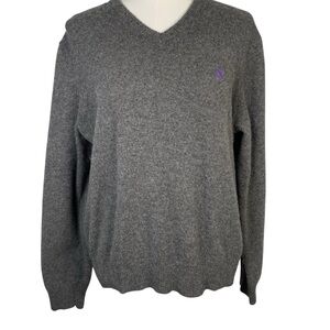 Polo Ralph Lauren Gray Lambswool V Neck Sweater Men’s XL But Sized Like a Large